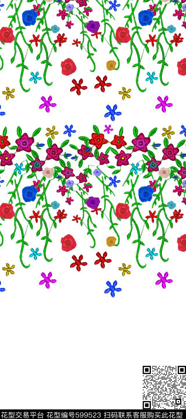 中国风定位裙装绣花小花花卉数码印花华亿平台下载（图片编号: 599523） - 瓦栏（Walan）