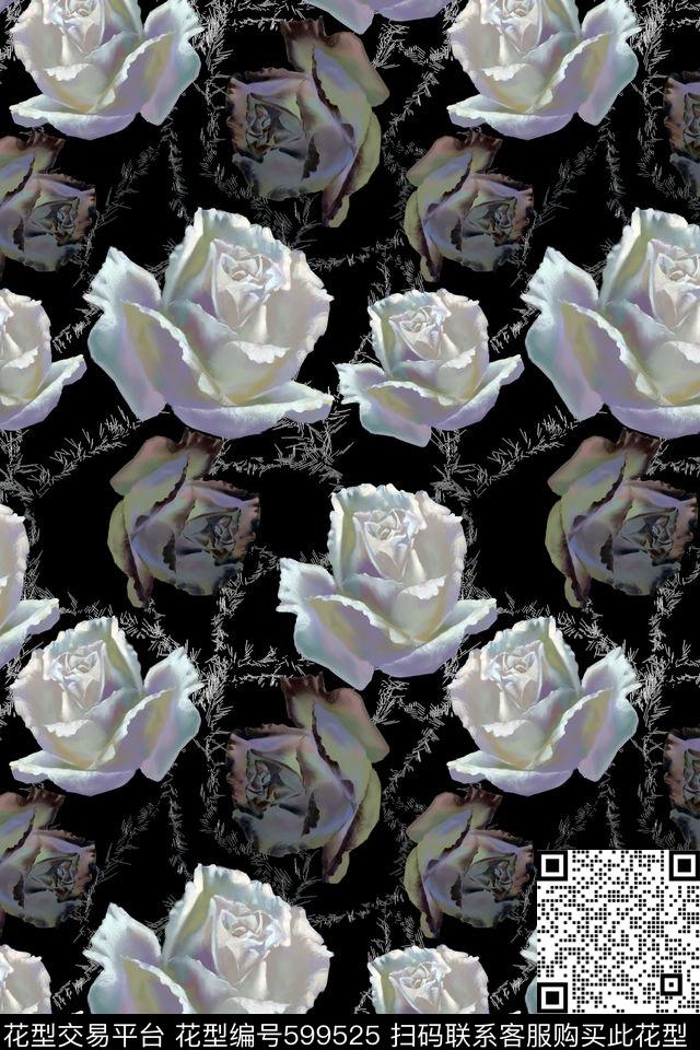 花卉休闲风时尚数码印花华亿平台下载（图片编号: 599525） - 瓦栏（Walan）