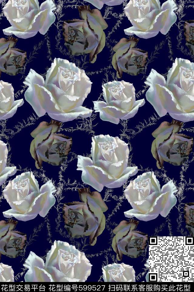 花卉休闲风时尚数码印花华亿平台下载（图片编号: 599527） - 瓦栏（Walan）