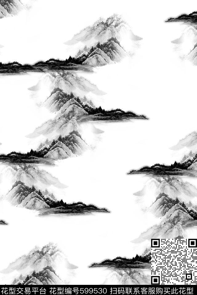 意境水墨山水数码印花华亿平台下载（图片编号: 599530） - 瓦栏（Walan）