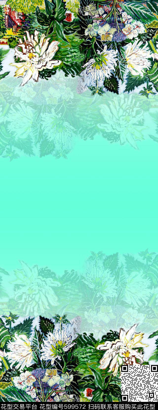 油画双边定位花丛数码印花华亿平台下载（图片编号: 599572） - 瓦栏（Walan）