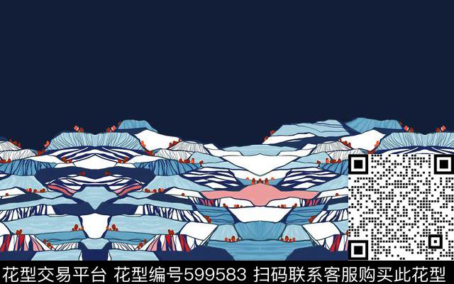 四方连续梯田风景数码印花华亿平台下载（图片编号: 599583） - 瓦栏（Walan）