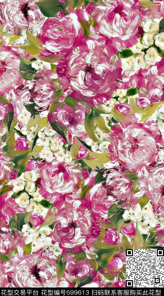 油画复古花卉数码印花华亿平台下载（图片编号: 599613） - 瓦栏（Walan）
