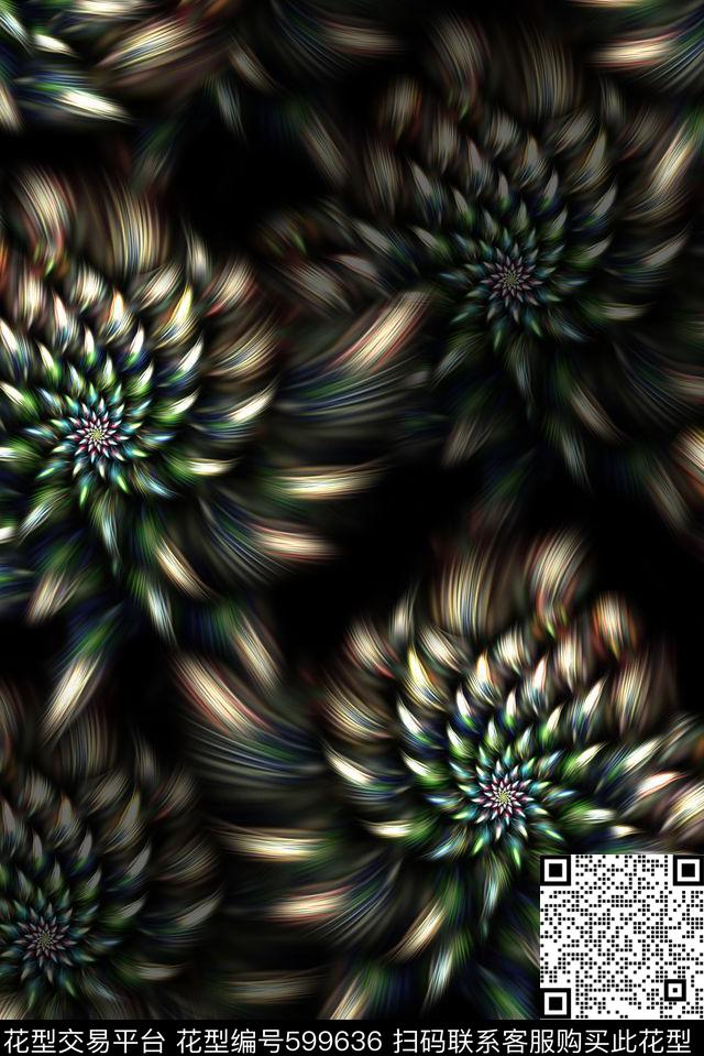 抽象花卉彩色数码印花华亿平台下载（图片编号: 599636） - 瓦栏（Walan）