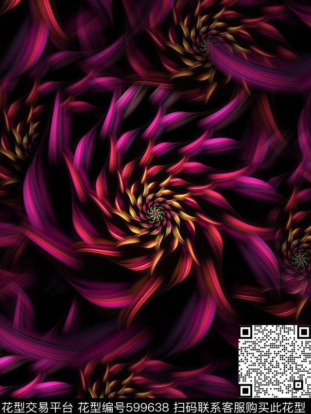 抽象时尚花卉数码印花华亿平台下载（图片编号: 599638） - 瓦栏（Walan）