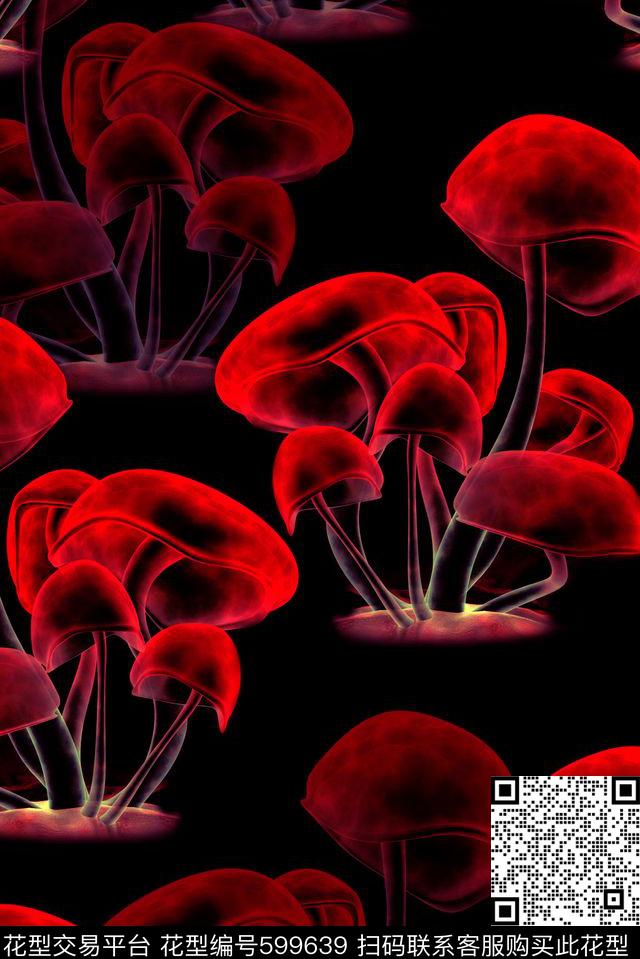 时尚蘑菇复古数码印花华亿平台下载（图片编号: 599639） - 瓦栏（Walan）