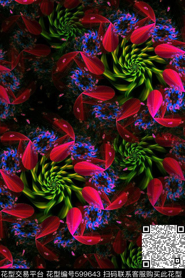 花卉时尚彩色数码印花华亿平台下载（图片编号: 599643） - 瓦栏（Walan）