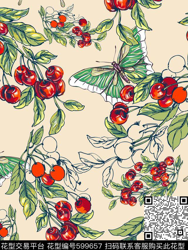 花卉蝴蝶植物数码印花华亿平台下载（图片编号: 599657） - 瓦栏（Walan）