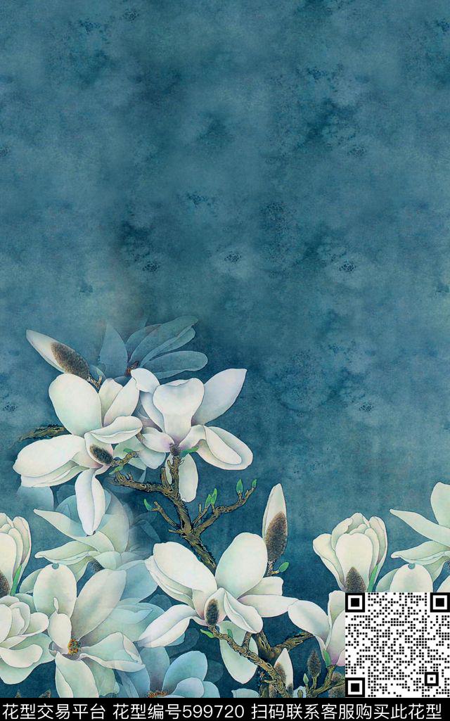 朦胧玉兰花花卉数码印花华亿平台下载（图片编号: 599720） - 瓦栏（Walan）