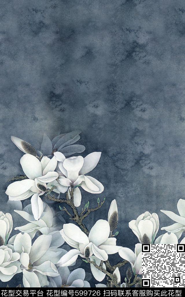 朦胧玉兰花花卉数码印花华亿平台下载（图片编号: 599726） - 瓦栏（Walan）