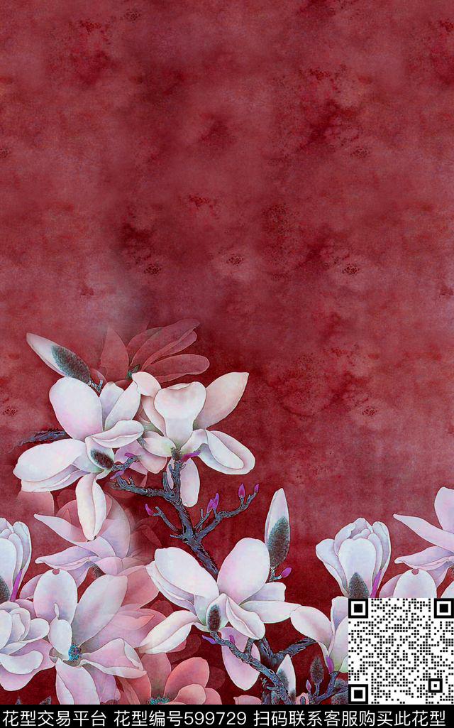 朦胧玉兰花花卉数码印花华亿平台下载（图片编号: 599729） - 瓦栏（Walan）