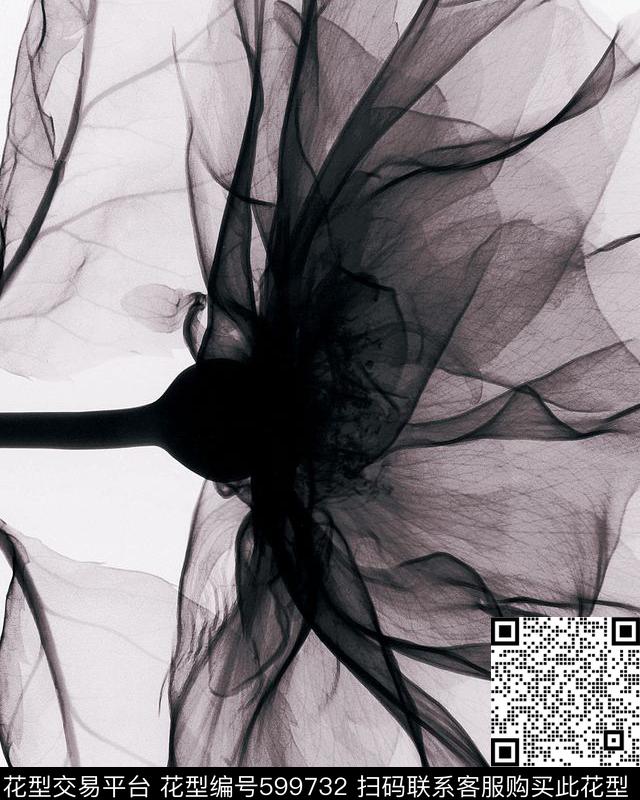 黑白花卉透明花梦幻花数码印花华亿平台下载（图片编号: 599732） - 瓦栏（Walan）