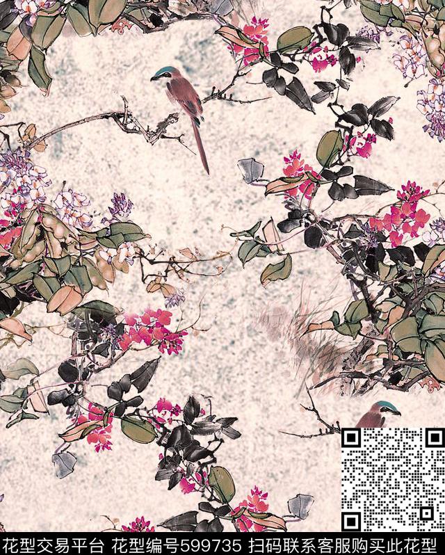 中国风水墨花卉花卉数码印花华亿平台下载（图片编号: 599735） - 瓦栏（Walan）