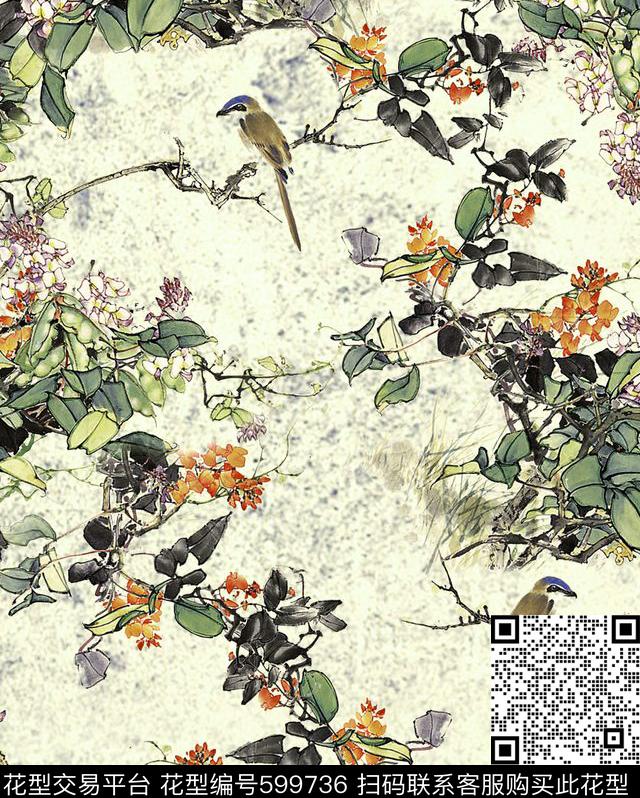 中国风水墨花卉花卉数码印花华亿平台下载（图片编号: 599736） - 瓦栏（Walan）