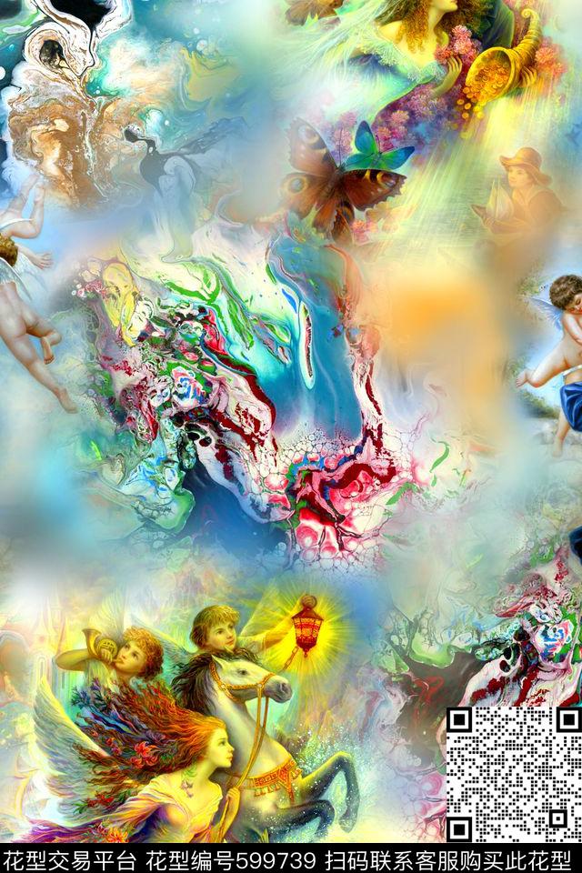 人物肌理水彩数码印花华亿平台下载（图片编号: 599739） - 瓦栏（Walan）