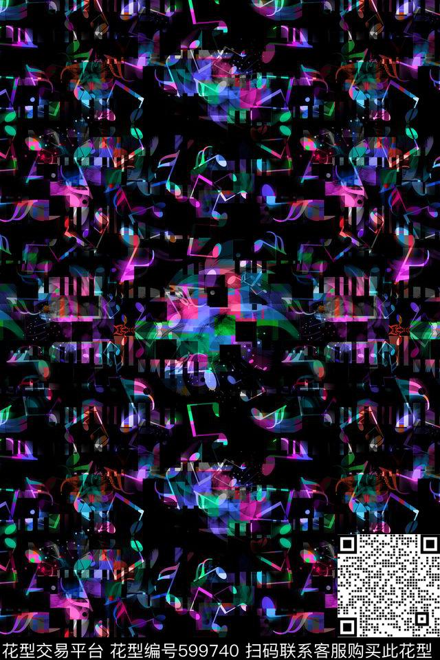 时尚音乐符号数码印花华亿平台下载（图片编号: 599740） - 瓦栏（Walan）