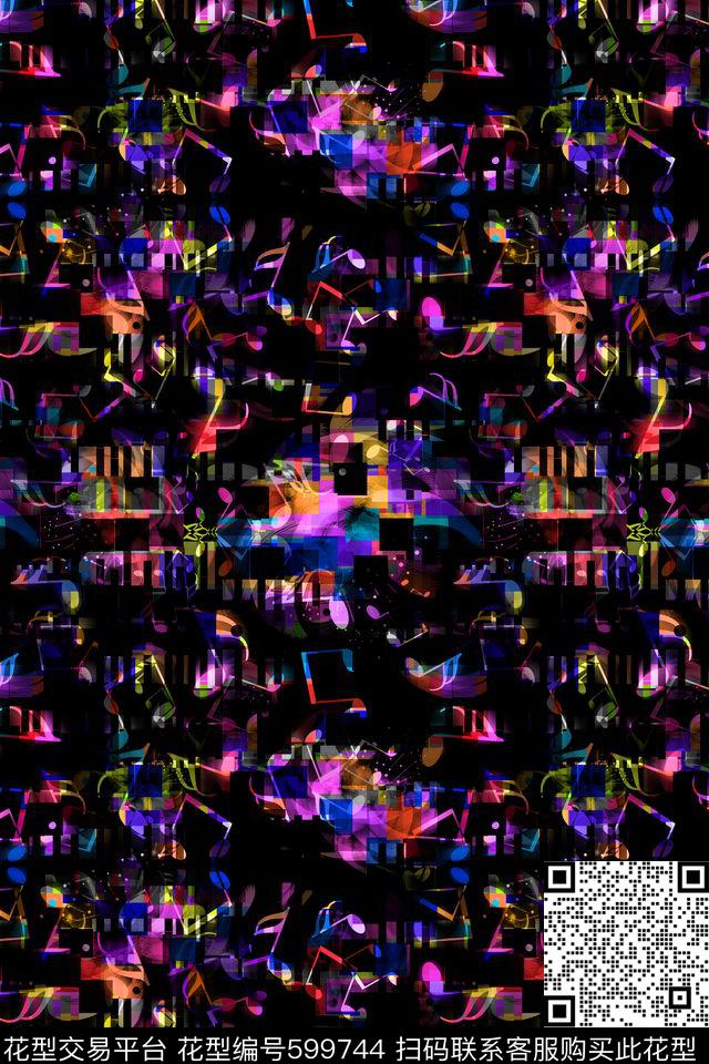 时尚音乐符号数码印花华亿平台下载（图片编号: 599744） - 瓦栏（Walan）