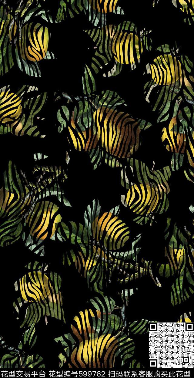 复古斑马纹手绘水果数码印花华亿平台下载（图片编号: 599762） - 瓦栏（Walan）