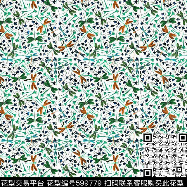 昆虫蜻蜓花卉数码印花华亿平台下载（图片编号: 599779） - 瓦栏（Walan）