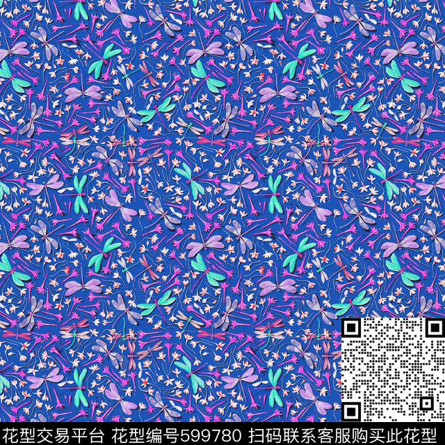 昆虫蜻蜓花卉数码印花华亿平台下载（图片编号: 599780） - 瓦栏（Walan）