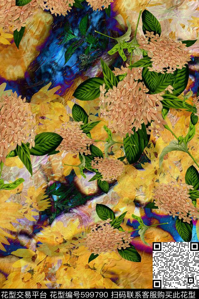 波西米亚大花花卉数码印花华亿平台下载（图片编号: 599790） - 瓦栏（Walan）