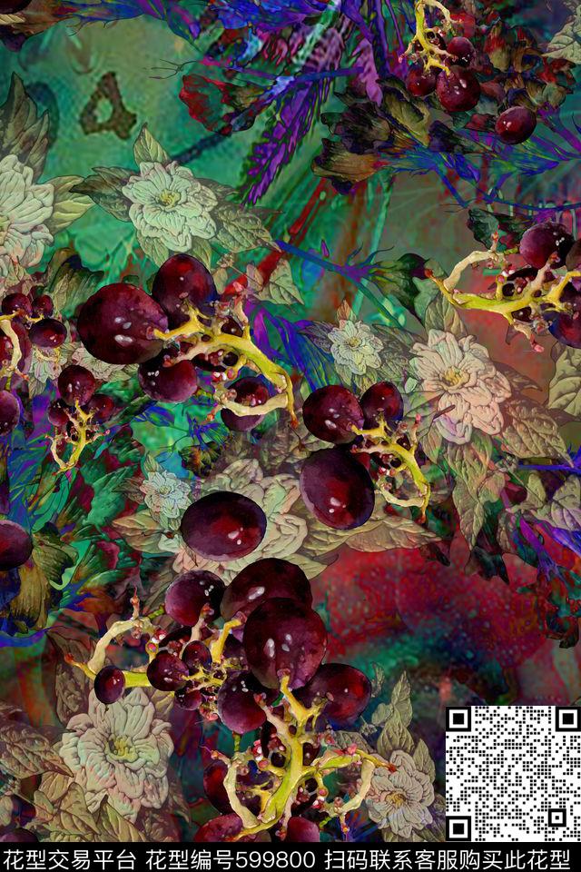 波西米亚民族风樱桃数码印花华亿平台下载（图片编号: 599800） - 瓦栏（Walan）