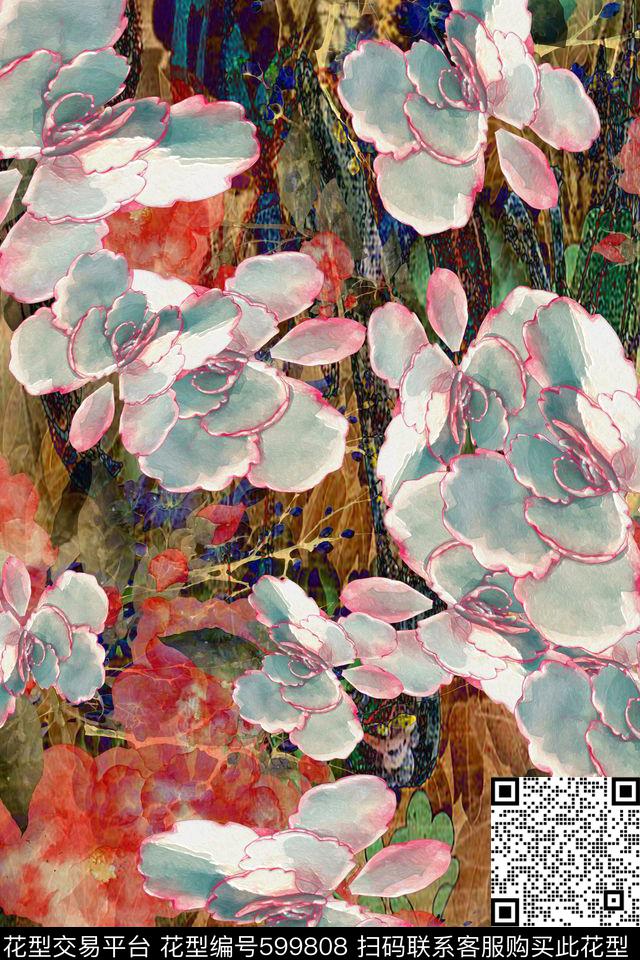 波西米亚乱花花瓣数码印花华亿平台下载（图片编号: 599808） - 瓦栏（Walan）