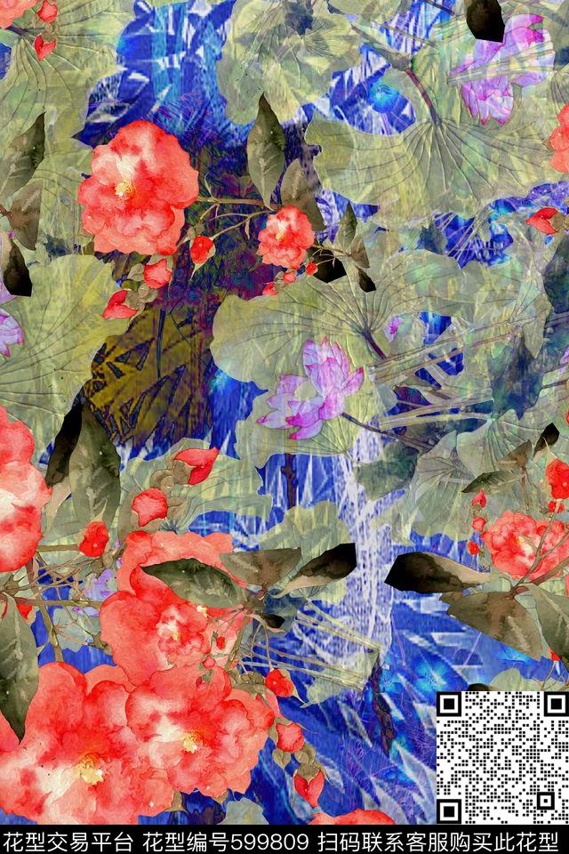 花卉日韩风和风数码印花华亿平台下载（图片编号: 599809） - 瓦栏（Walan）