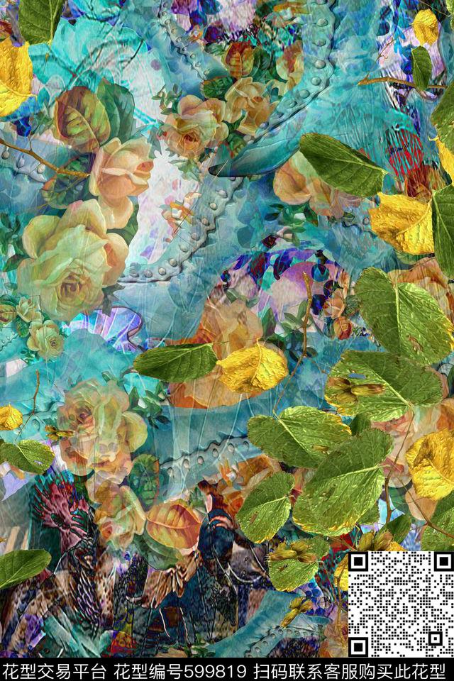 民族风中国风大花数码印花华亿平台下载（图片编号: 599819） - 瓦栏（Walan）