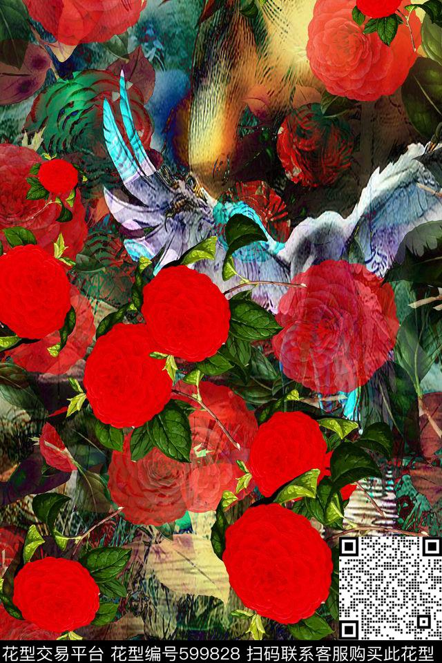 花朵民族风中国风数码印花华亿平台下载（图片编号: 599828） - 瓦栏（Walan）