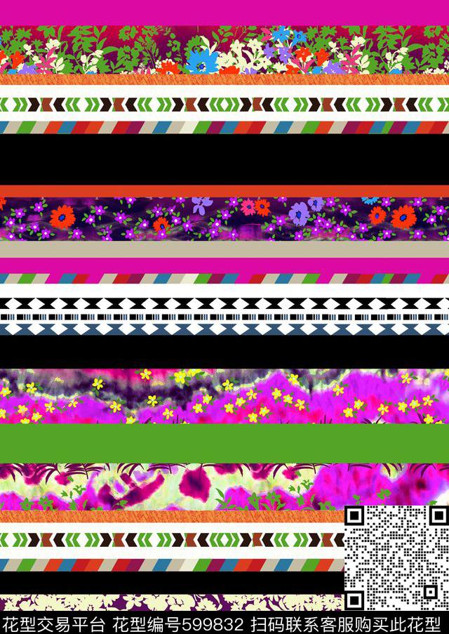 几何拼接花卉传统印花华亿平台下载（图片编号: 599832） - 瓦栏（Walan）