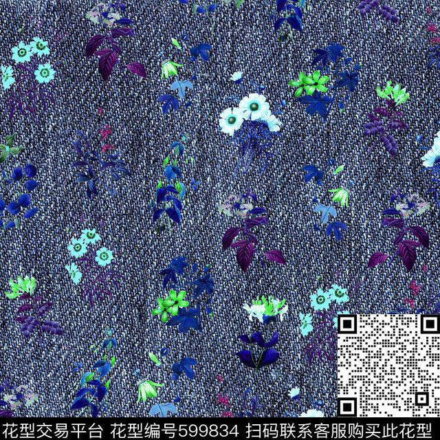牛仔花卉时尚数码印花华亿平台下载（图片编号: 599834） - 瓦栏（Walan）
