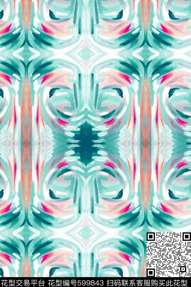 水彩几何笔刷数码印花华亿平台下载（图片编号: 599843） - 瓦栏（Walan）