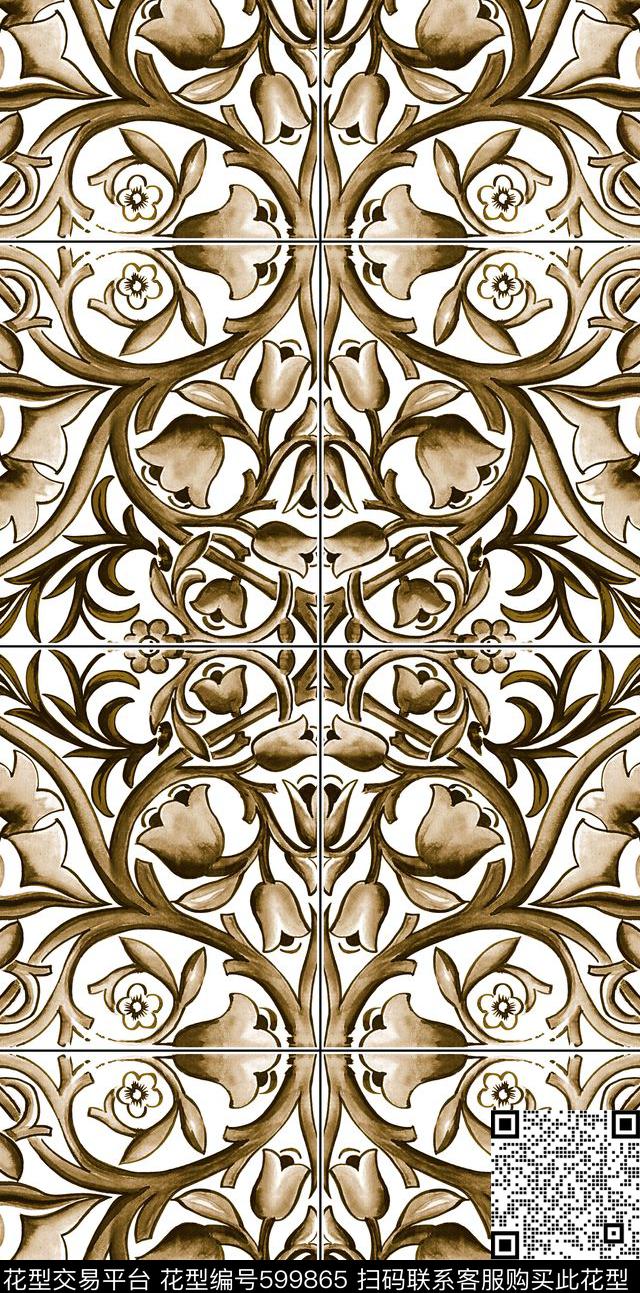 中国风高端青花数码印花华亿平台下载（图片编号: 599865） - 瓦栏（Walan）