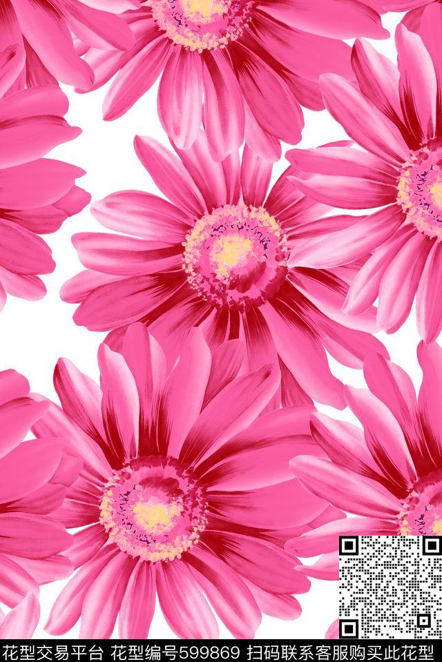 大朵手绘花卉数码印花华亿平台下载（图片编号: 599869） - 瓦栏（Walan）