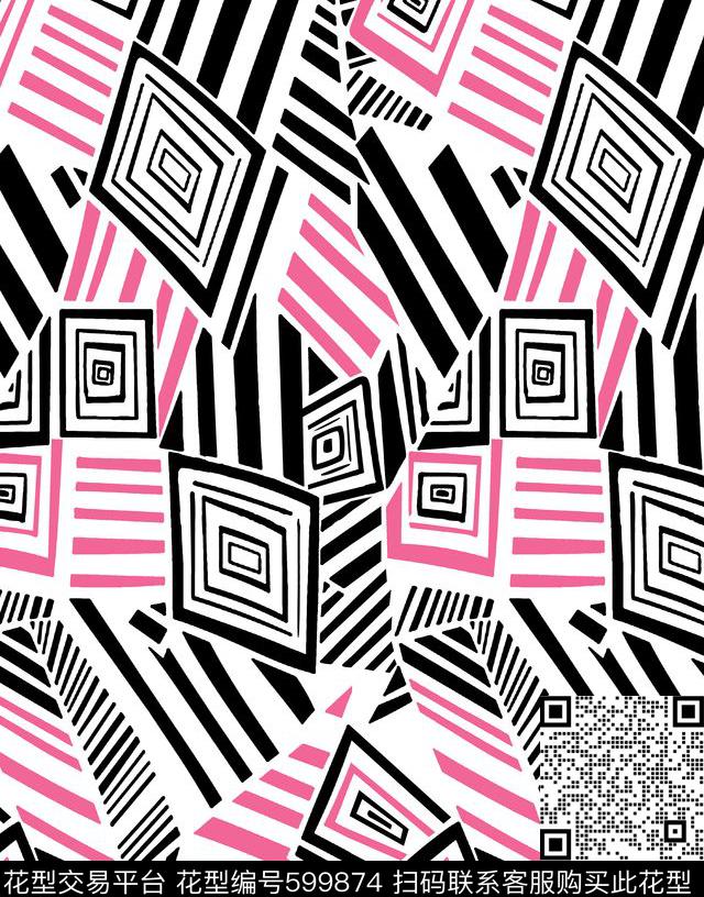 几何条纹方块传统印花华亿平台下载（图片编号: 599874） - 瓦栏（Walan）