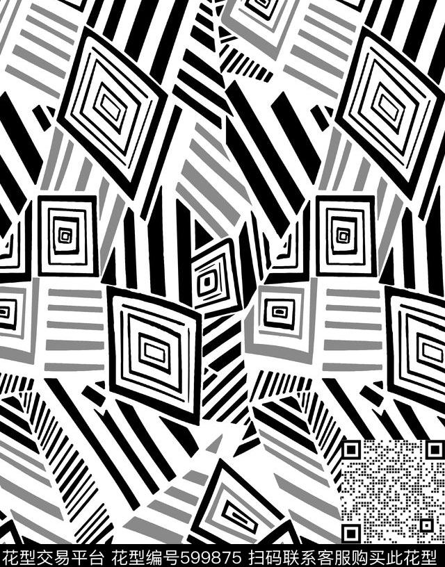 几何条纹方块传统印花华亿平台下载（图片编号: 599875） - 瓦栏（Walan）