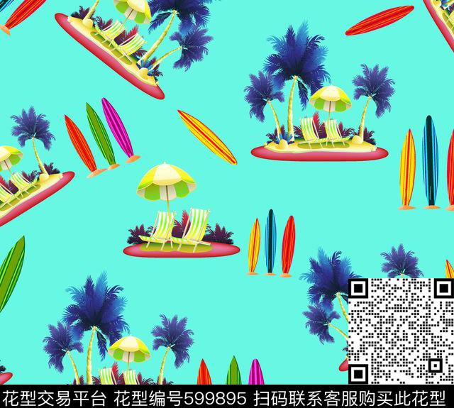 泳装沙滩裤椰子树数码印花华亿平台下载（图片编号: 599895） - 瓦栏（Walan）