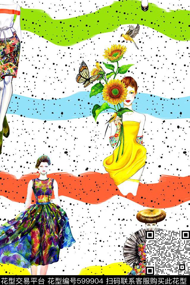 抽象几何清爽梦幻艺术平底立体手绘满版最新高清数码蕾丝民族中国风绣花珠宝肌理时尚潮

流大牌复古欧美风时尚女装人物时装插画女装裙数码印花华亿平台下载（图片编号: 599904） - 瓦栏（Walan）