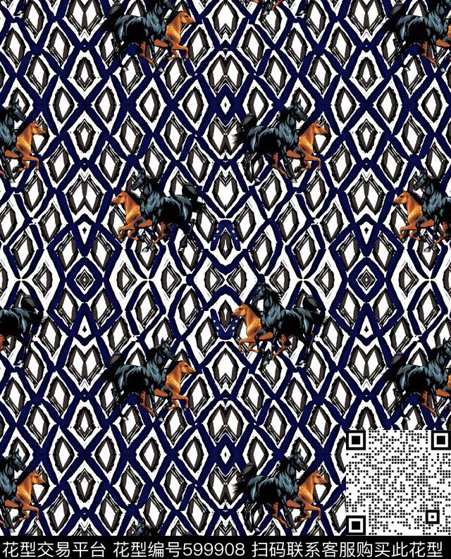 几何底纹马男装衬衫数码印花华亿平台下载（图片编号: 599908） - 瓦栏（Walan）