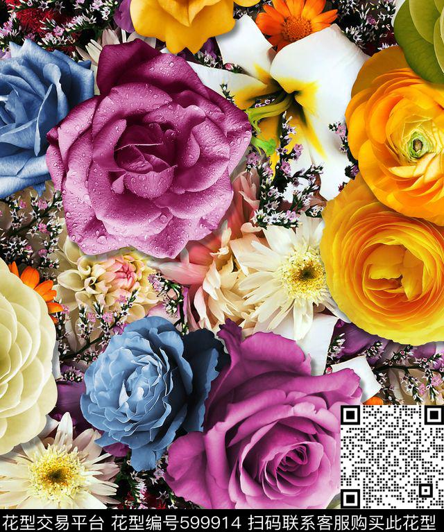 花卉大花满版华亿平台数码印花华亿平台下载（图片编号: 599914） - 瓦栏（Walan）