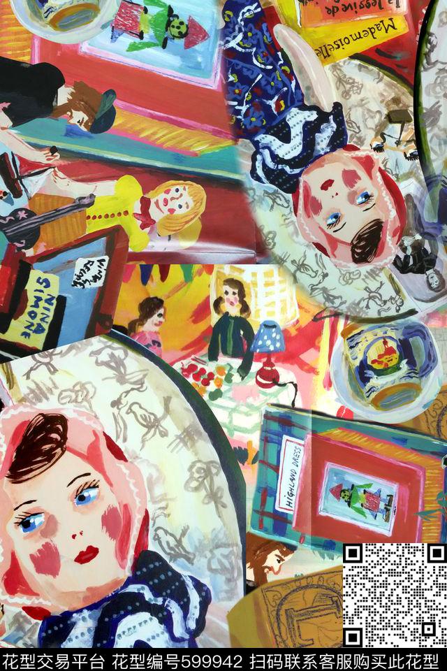 手绘涂鸦拼接数码印花华亿平台下载（图片编号: 599942） - 瓦栏（Walan）
