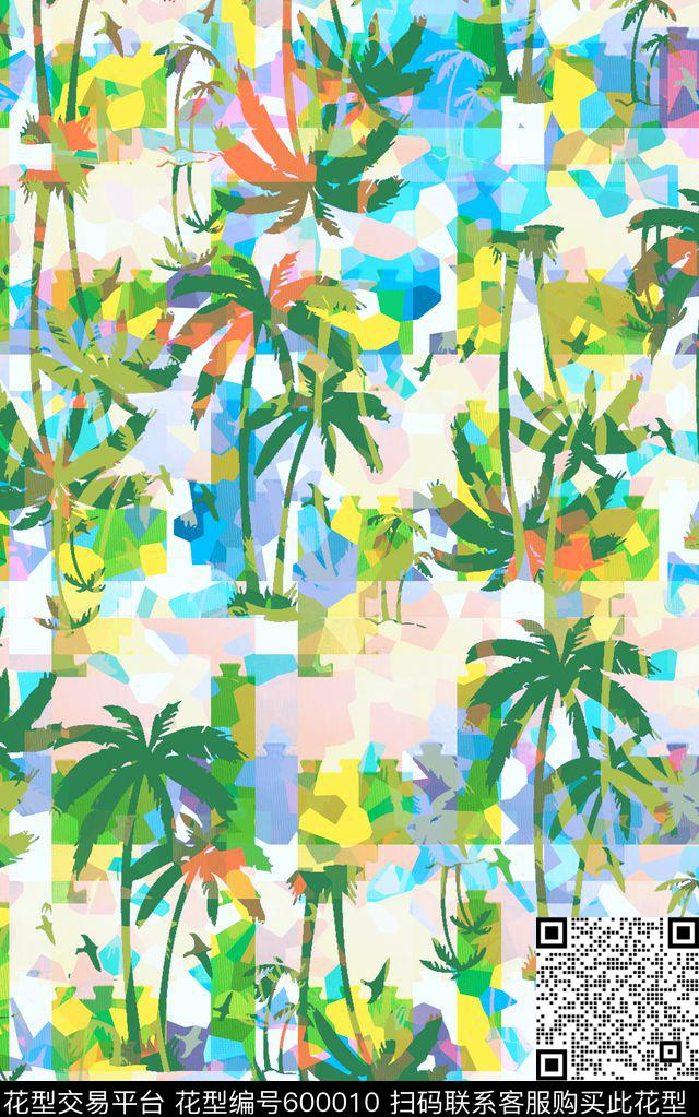 天空几何椰子树数码印花华亿平台下载（图片编号: 600010） - 瓦栏（Walan）