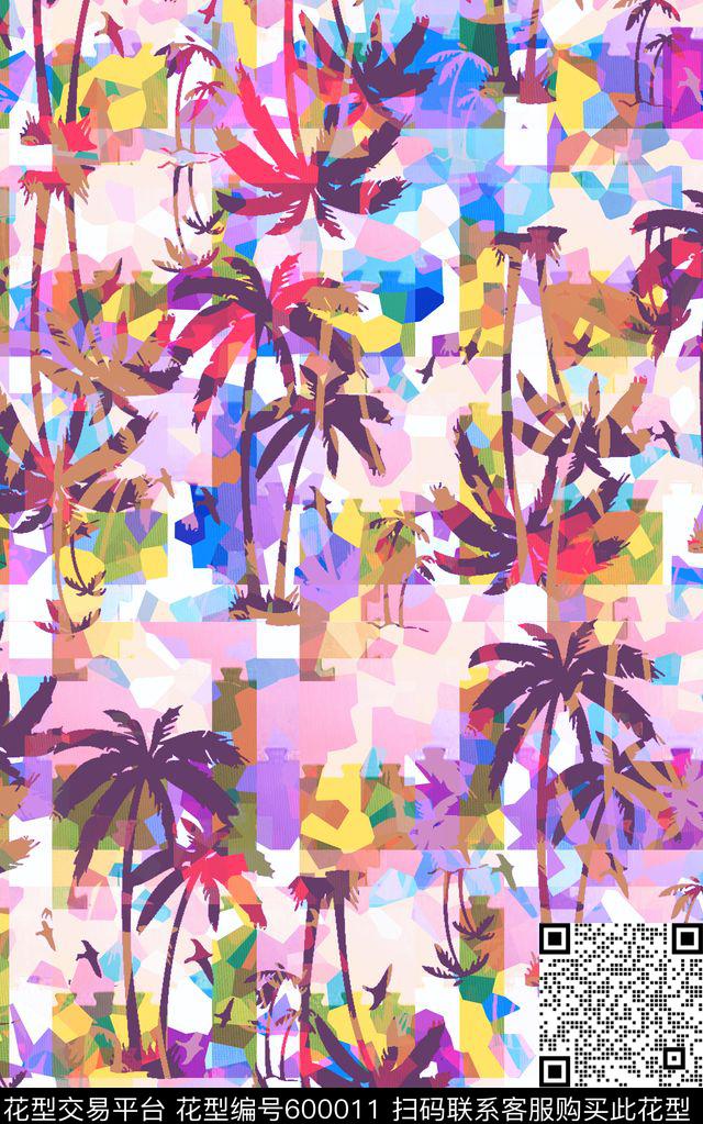 几何椰子树数码印花华亿平台下载（图片编号: 600011） - 瓦栏（Walan）