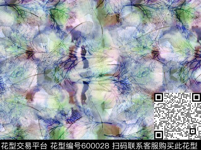 彩色肌理纹理树枝数码印花华亿平台下载（图片编号: 600028） - 瓦栏（Walan）