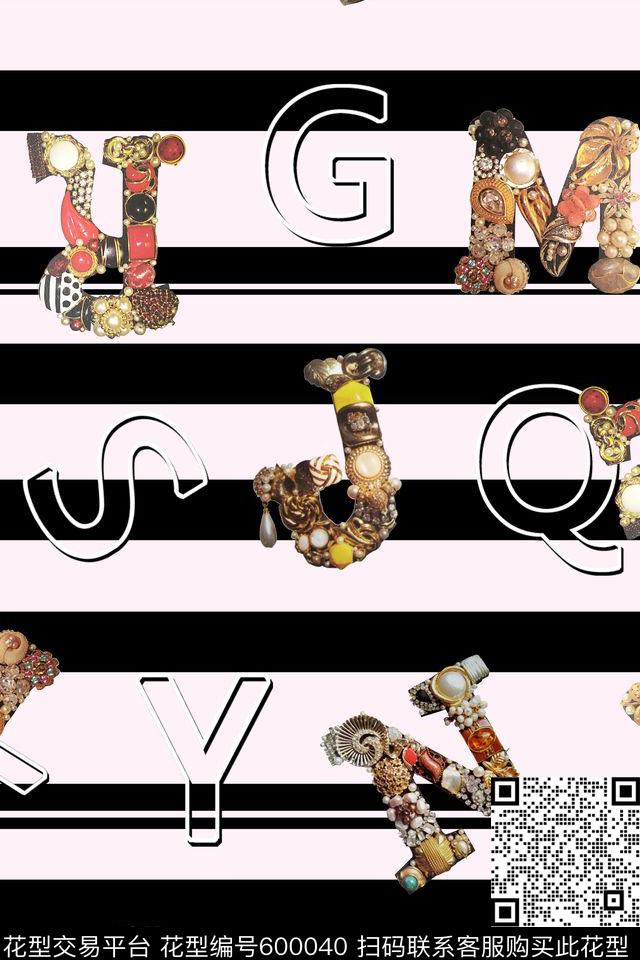 条纹几何字母数码印花华亿平台下载（图片编号: 600040） - 瓦栏（Walan）