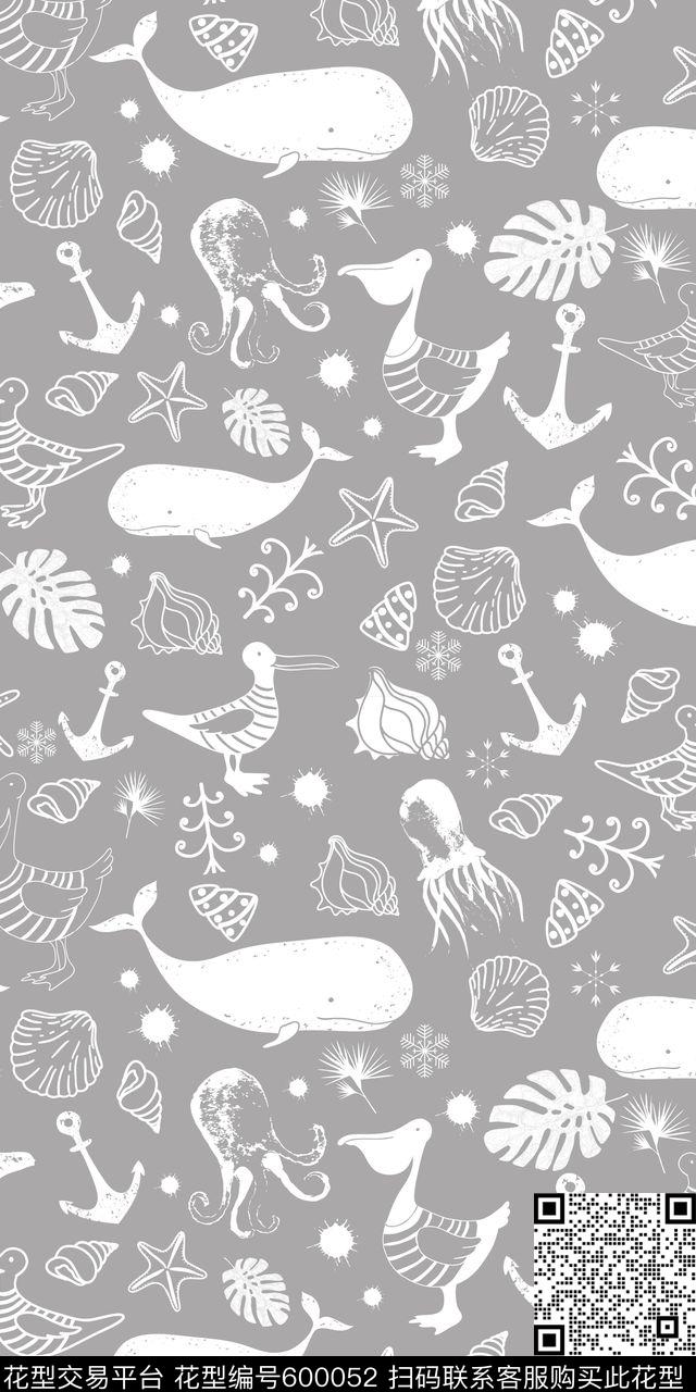 海洋生物植物雪花数码印花华亿平台下载（图片编号: 600052） - 瓦栏（Walan）