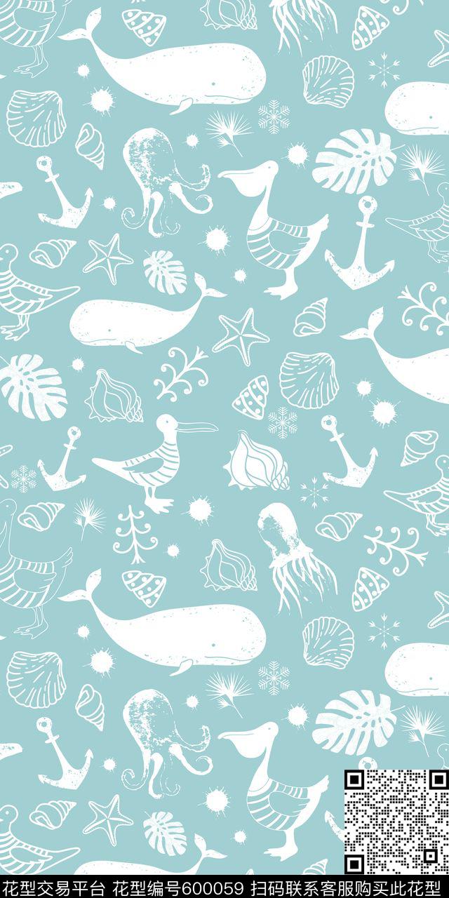 海洋生物植物雪花数码印花华亿平台下载（图片编号: 600059） - 瓦栏（Walan）