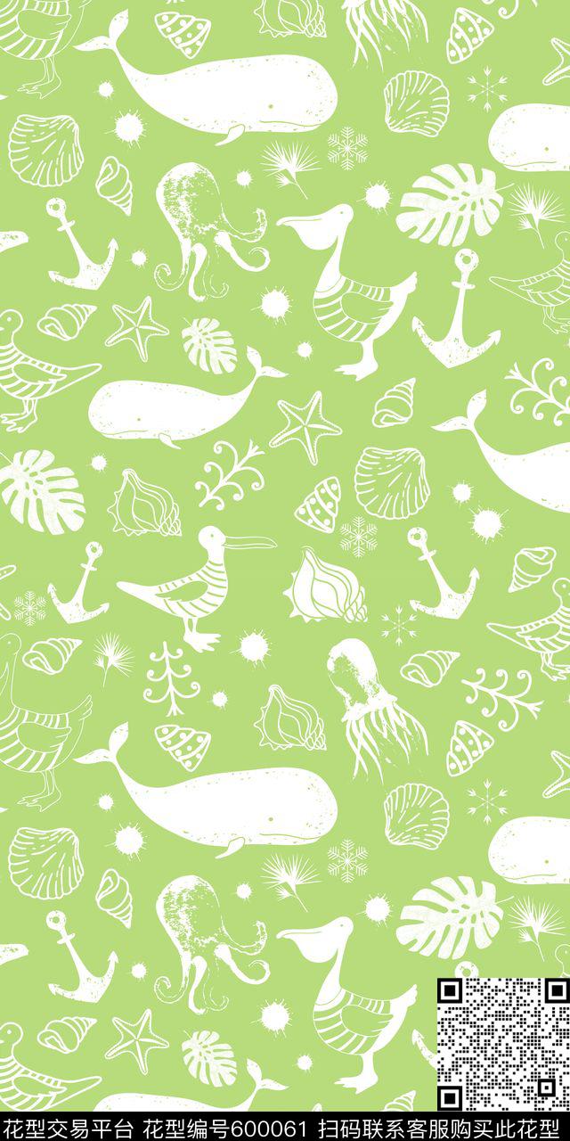 海洋生物植物雪花数码印花华亿平台下载（图片编号: 600061） - 瓦栏（Walan）