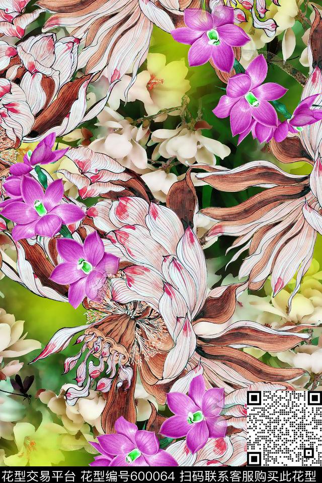 荷花中国风大气清新中国风数码印花华亿平台下载（图片编号: 600064） - 瓦栏（Walan）